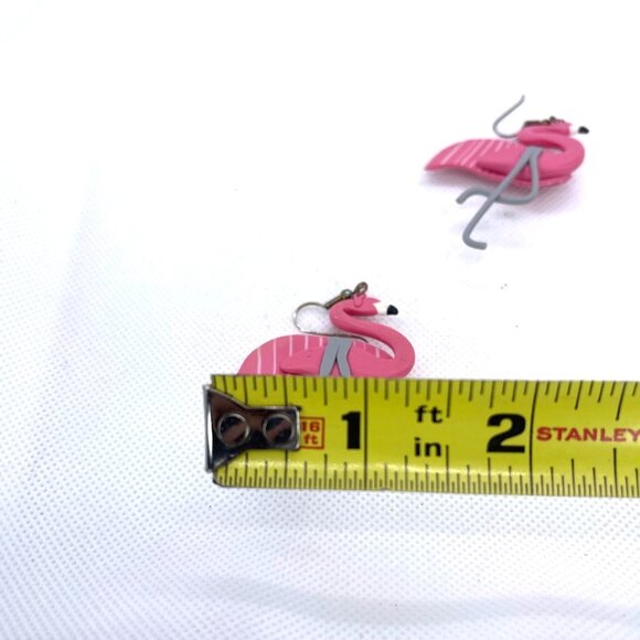 Pink Flamingo Brooch Pin Pierced Dangle Earring Set Handcrafted Lightweight VTG - Picture 12 of 12